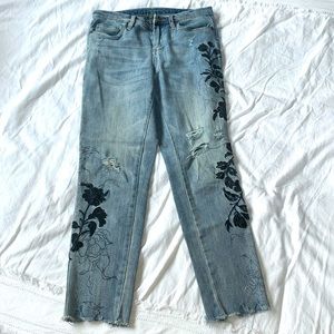 Coco + Carmen distressed embroidered jeans